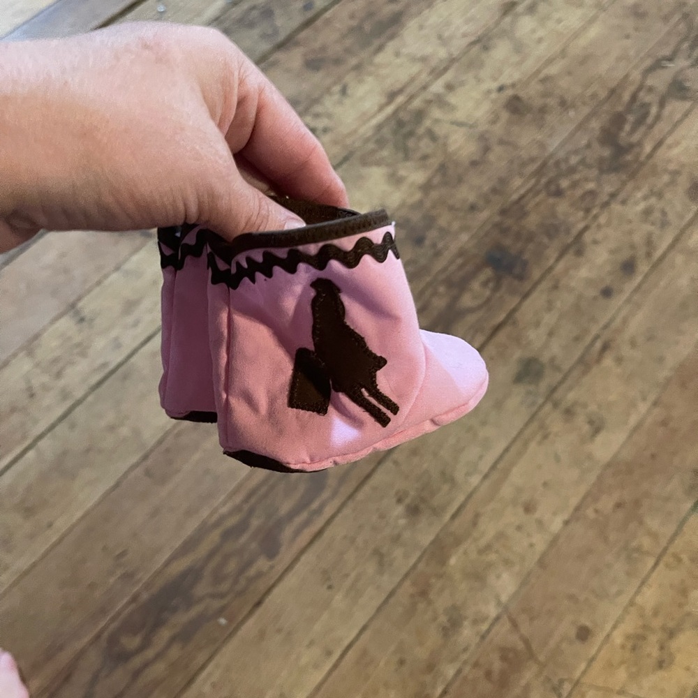 Newborn barrel racing boots pink and brown cloth boots never worn